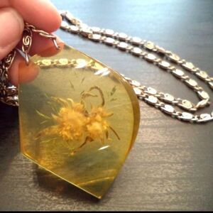 VINTAGE ESTATE LUCITE ENCASED DRIED FLOWER 26" NECKLACE EUC